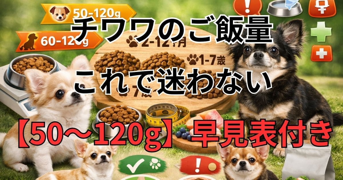 チワワの年齢別の餌の量を示した図解イメージ