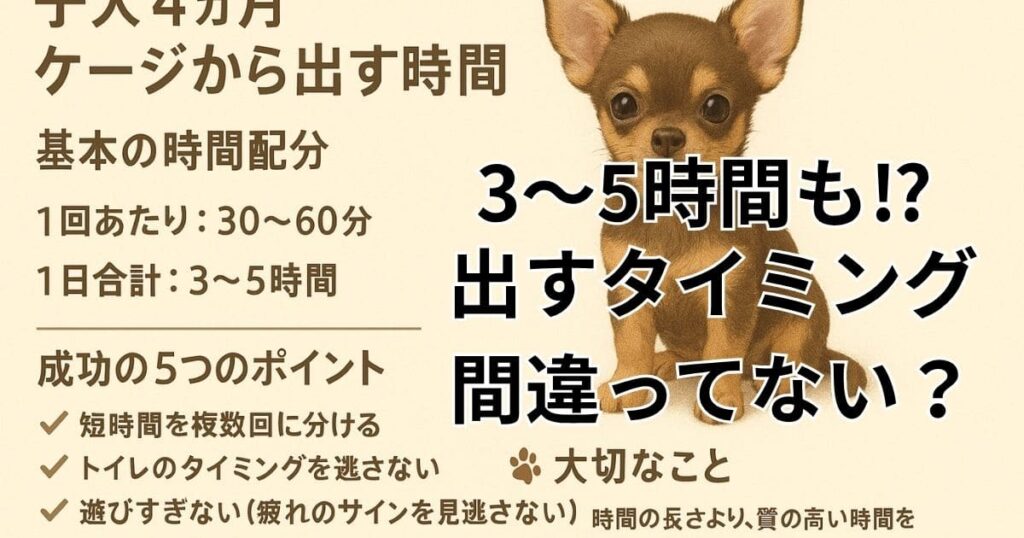 子犬4ヶ月 ケージから出す時間　　