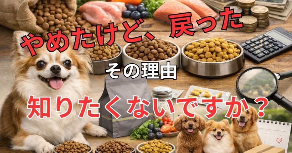 チワワとドッグフードの比較を表現したアイキャッチ画像。