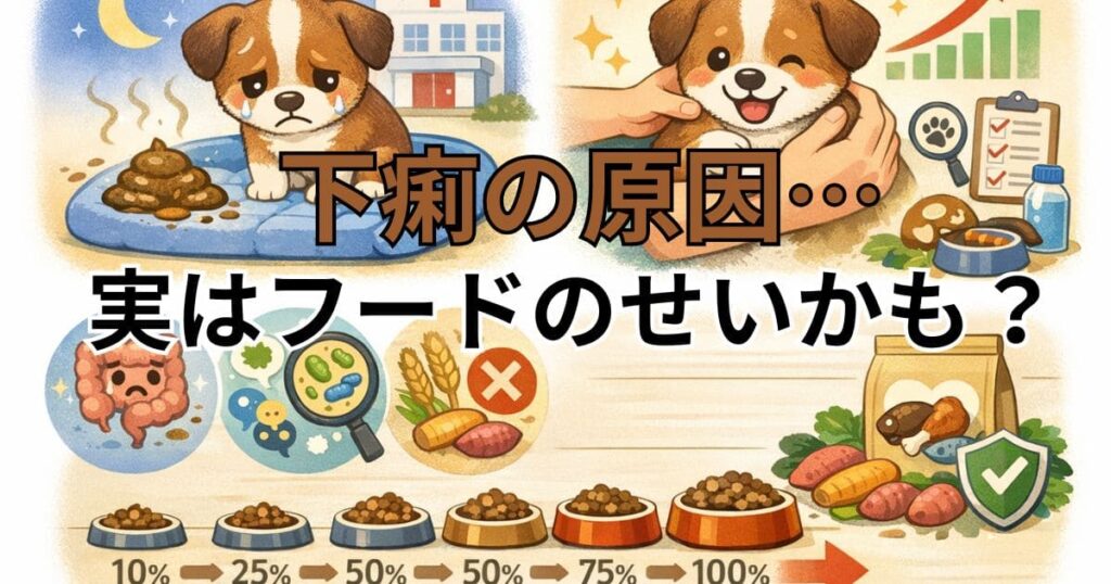 子犬のフード切り替えと下痢対策をまとめた図解