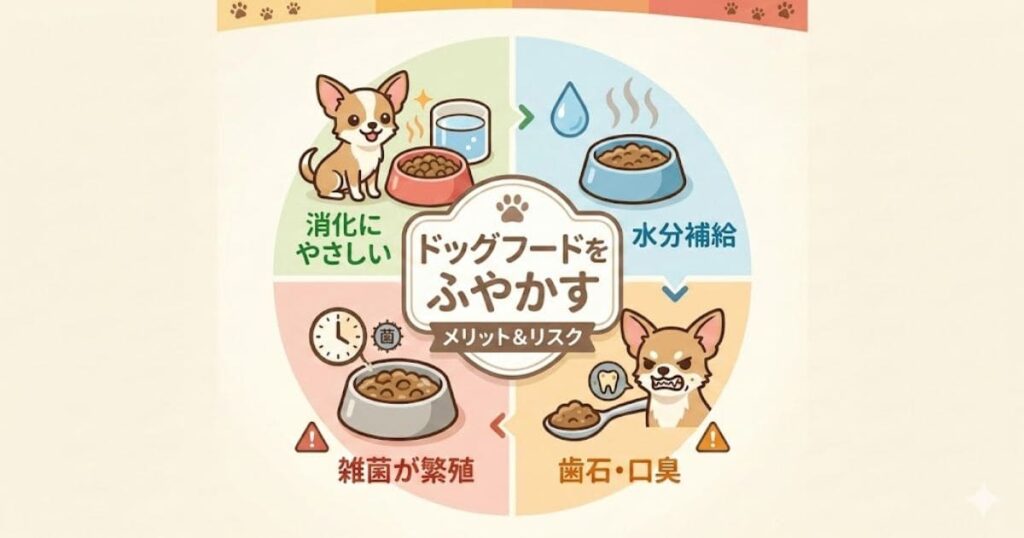ドッグフードをふやかすメリットとデメリットの図解
