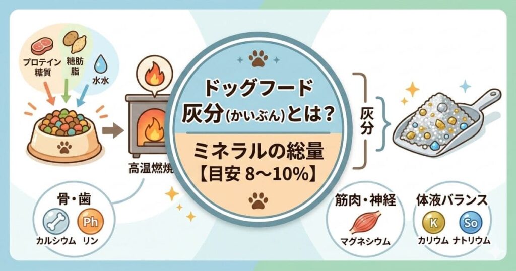 ドッグフードの灰分（ミネラル）目安8〜10%の解説図解