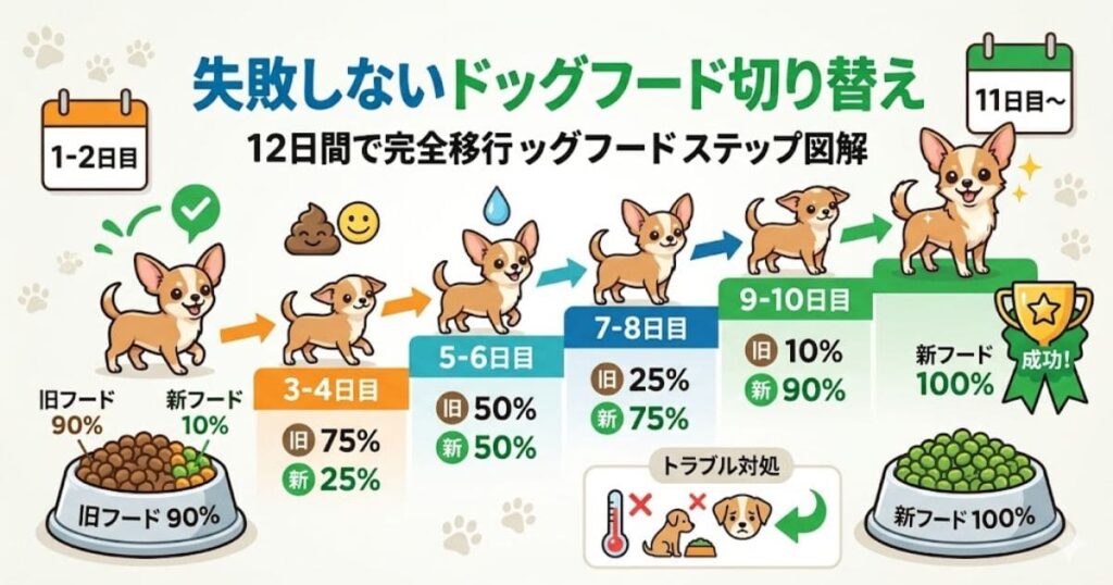 ドッグフード切り替えステップ図解