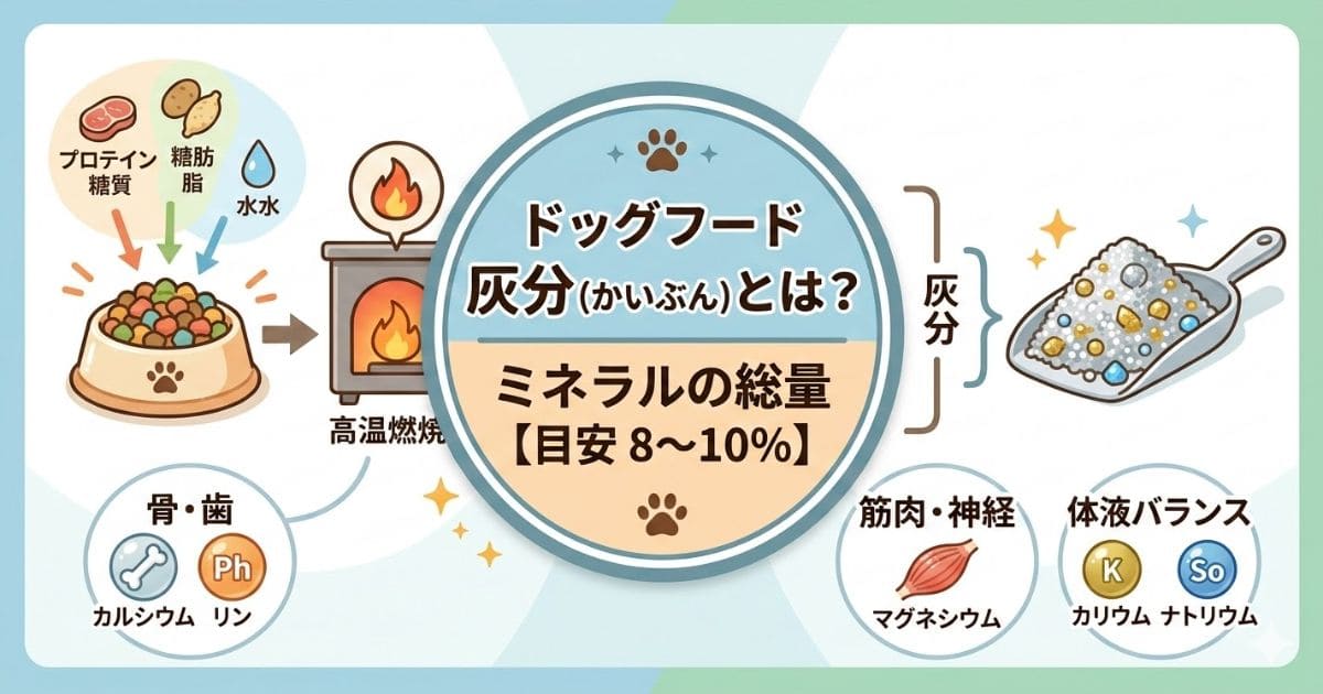 ドッグフードの灰分（ミネラル）目安8〜10%の解説図解