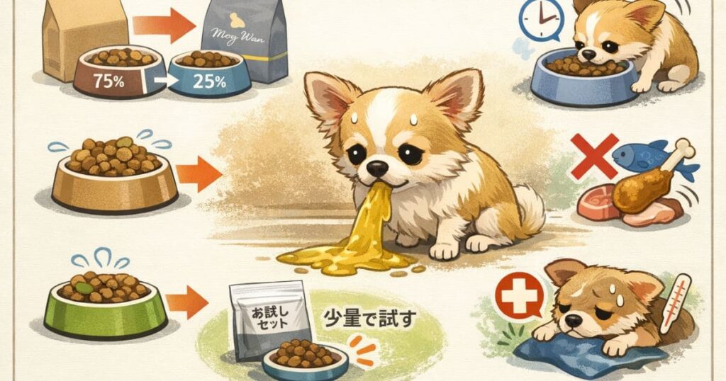 チワワがフード切替で吐く原因と対策図解