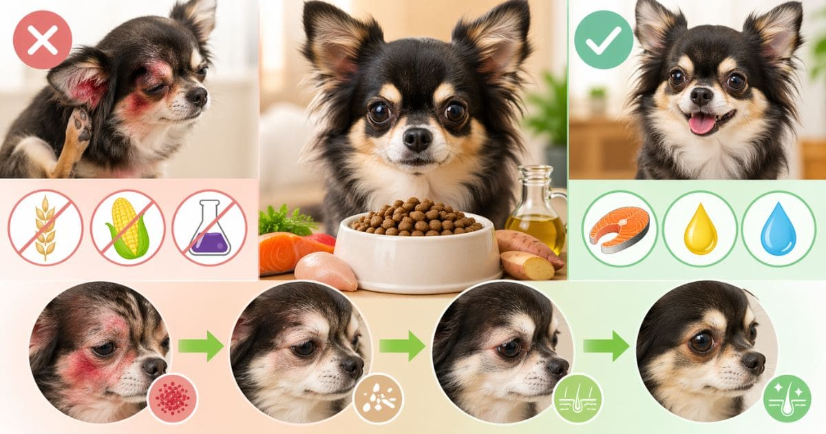 チワワ皮膚トラブルとフード改善比較図