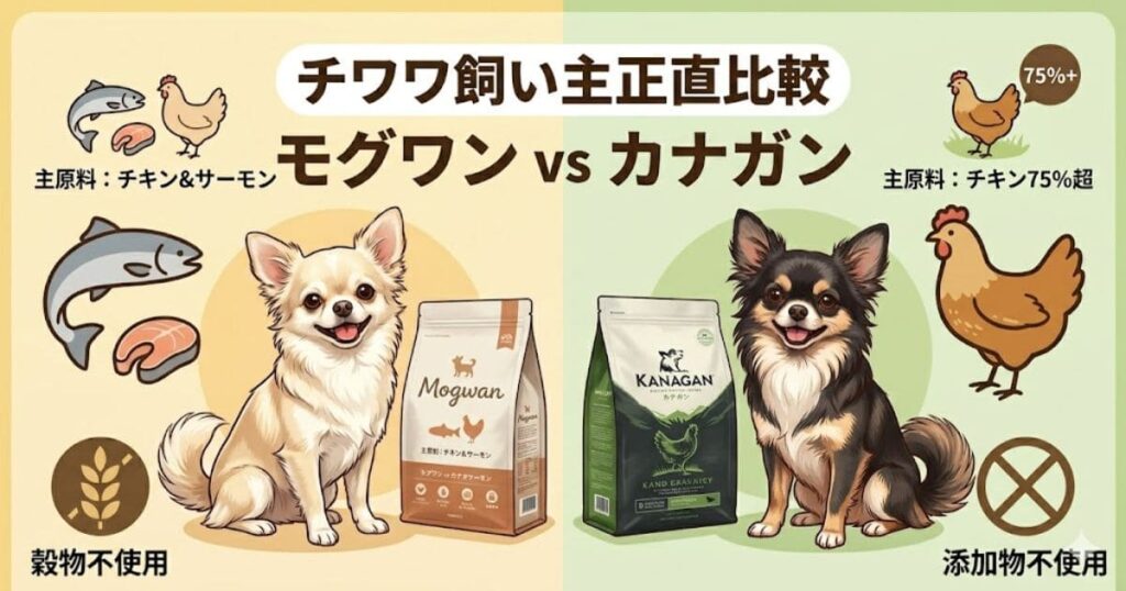 モグワンとカナガンの比較図解（チワワ向け）