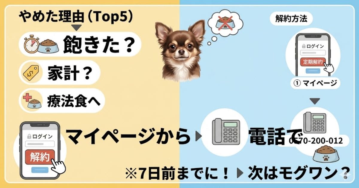 カナガンをやめた理由と解約方法の解説図