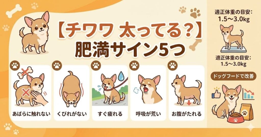 チワワの肥満サイン5つと体重管理の図解