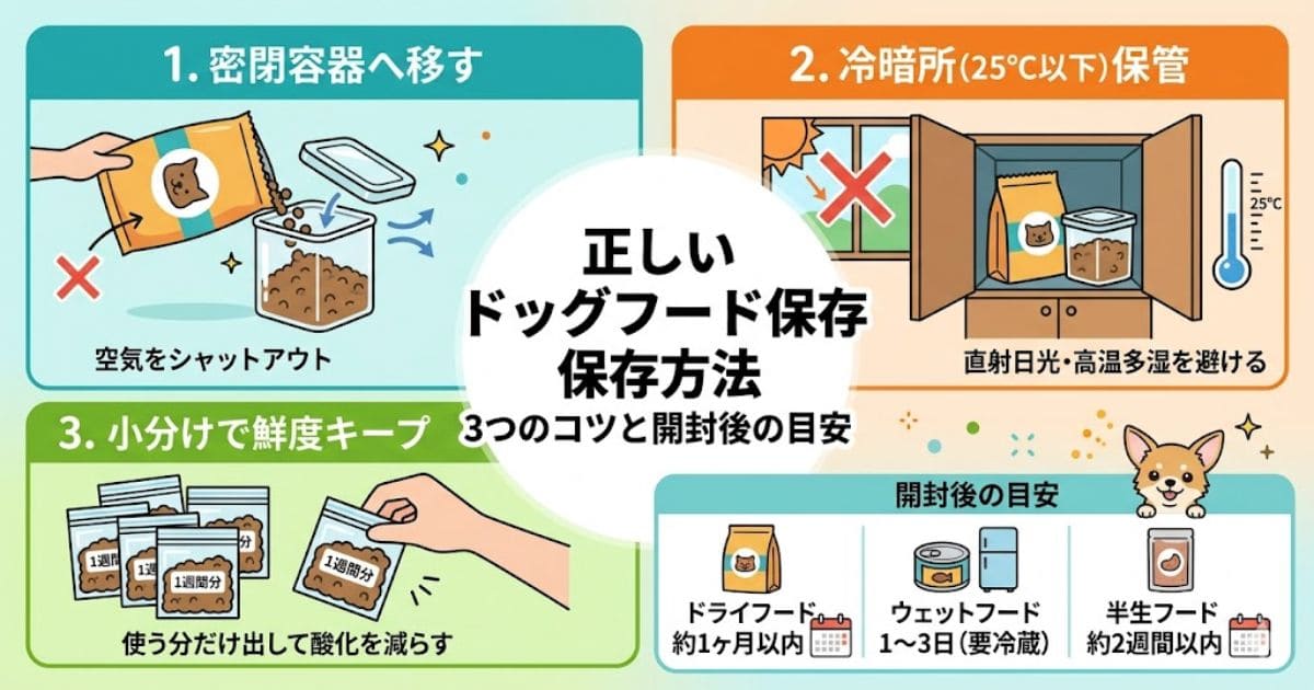 ドッグフードの正しい保存方法と期間の図解