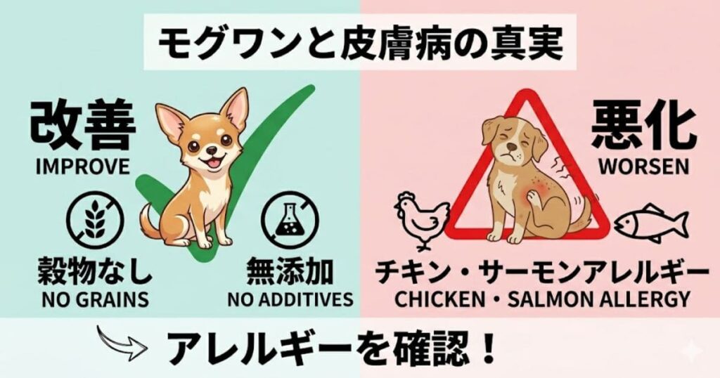 モグワンによる皮膚病の改善と悪化の比較図解