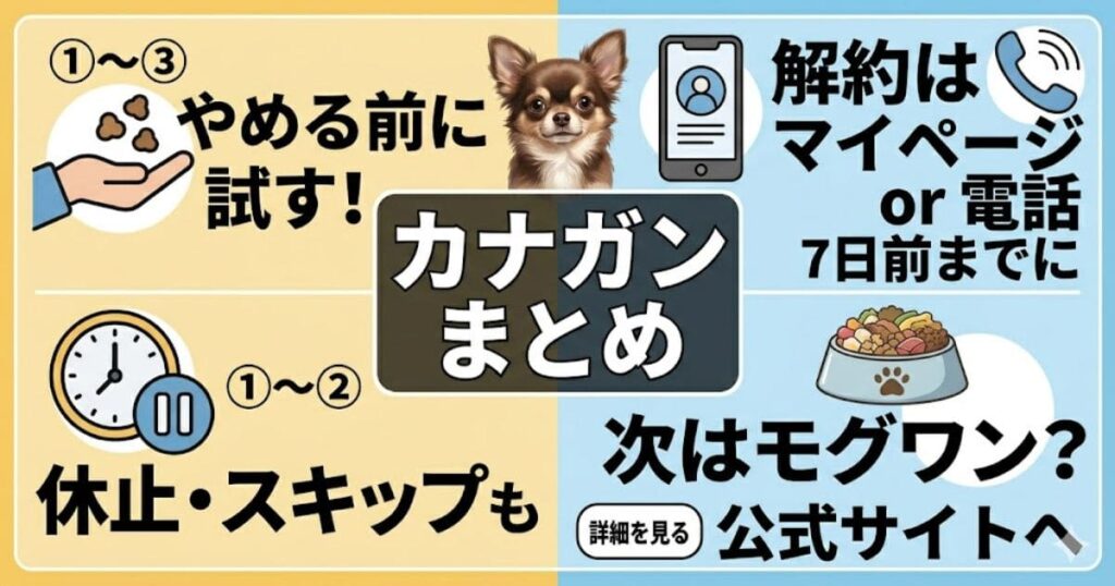 カナガンのまとめ：解約・休止方法、試すべきこと