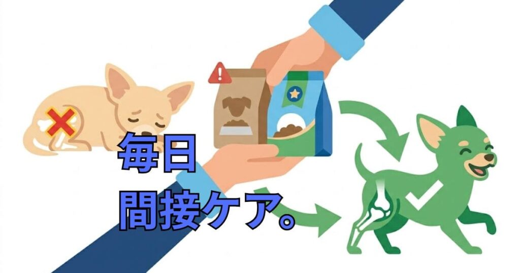 間接ケアをドッグフードでしている図解