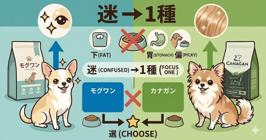 モグワンとカナガン混ぜるのNG、1種に絞る図解
