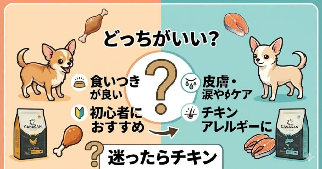 カナガン チキンとサーモンの違いと選び方（図解）