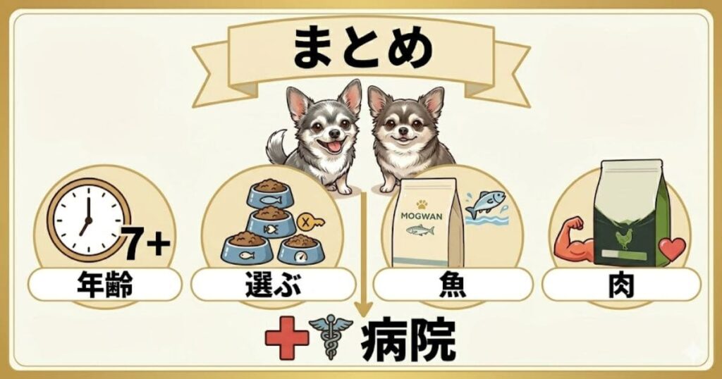 老犬のサインからフード選び、病院相談までの図解