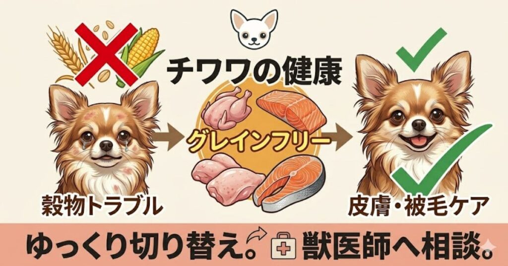 チワワのグレインフリー対策と健康改善のまとめ図解