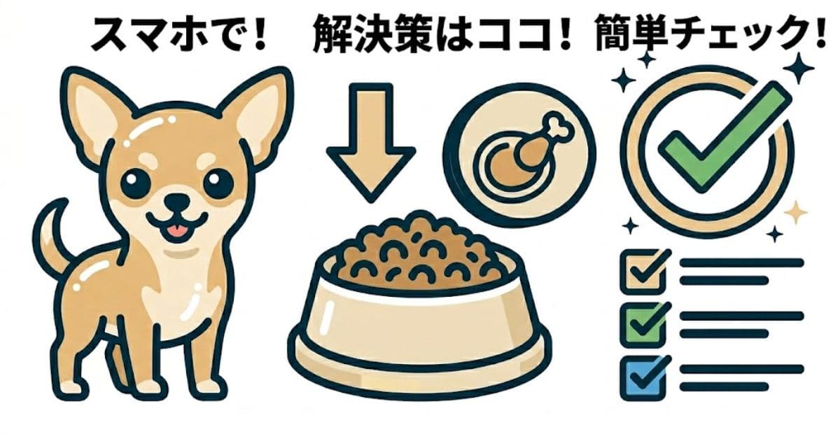 チワワとドッグフード、チェックリストのシンプルなイラスト